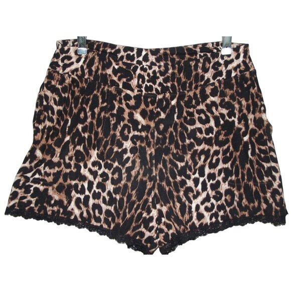 Soma Sleep Shorts Womens Medium Pajama Leopard Animal Print black lace trim knit - Picture 1 of 6